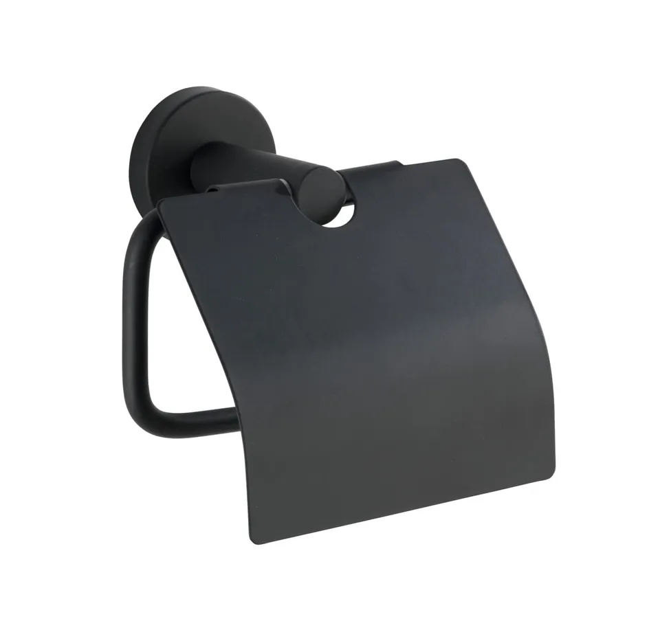 Wenko Bosio portarotolo carta igienica con coperchio nero opaco