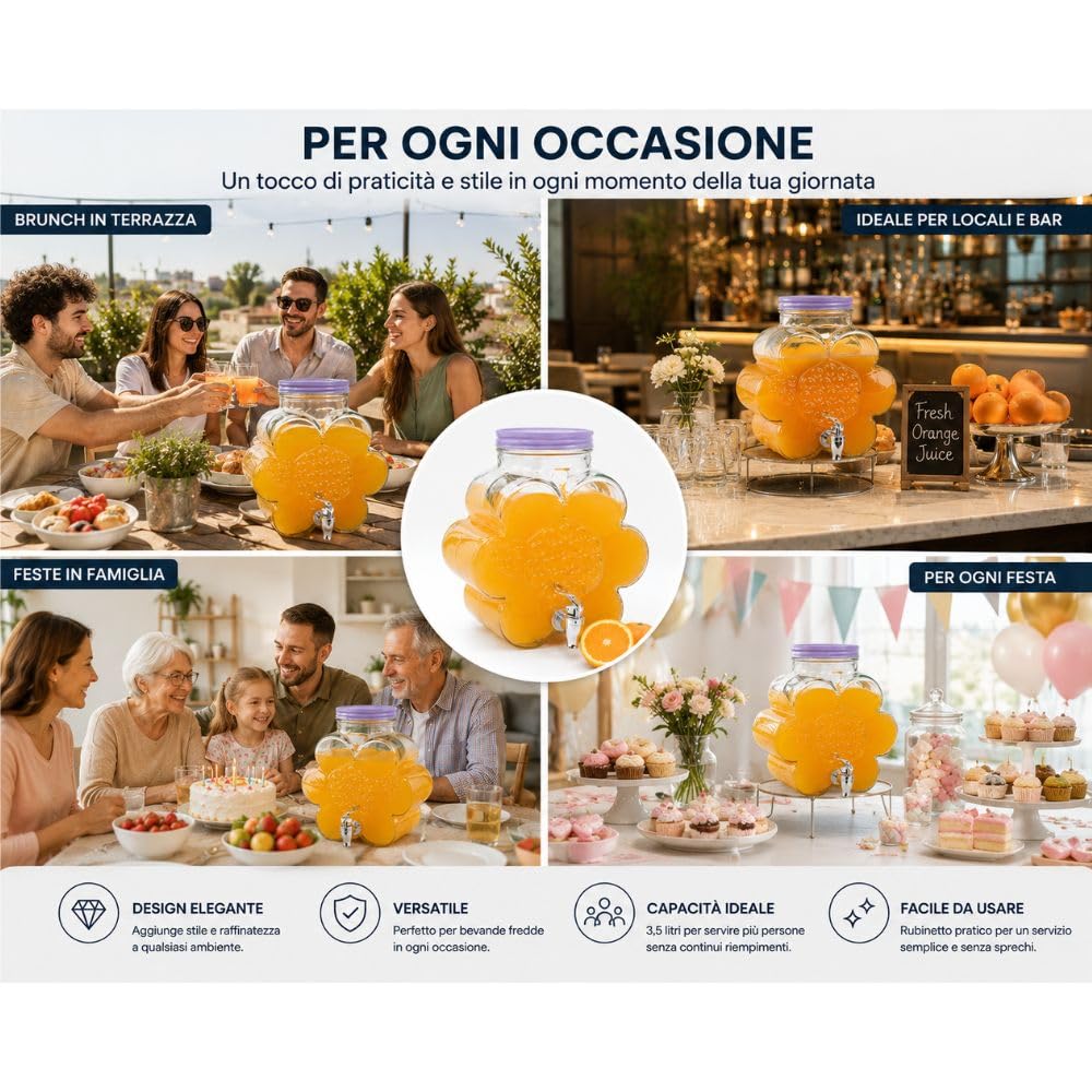 Cecaro Group Dispenser Bevande Vetro 3,5 Litri