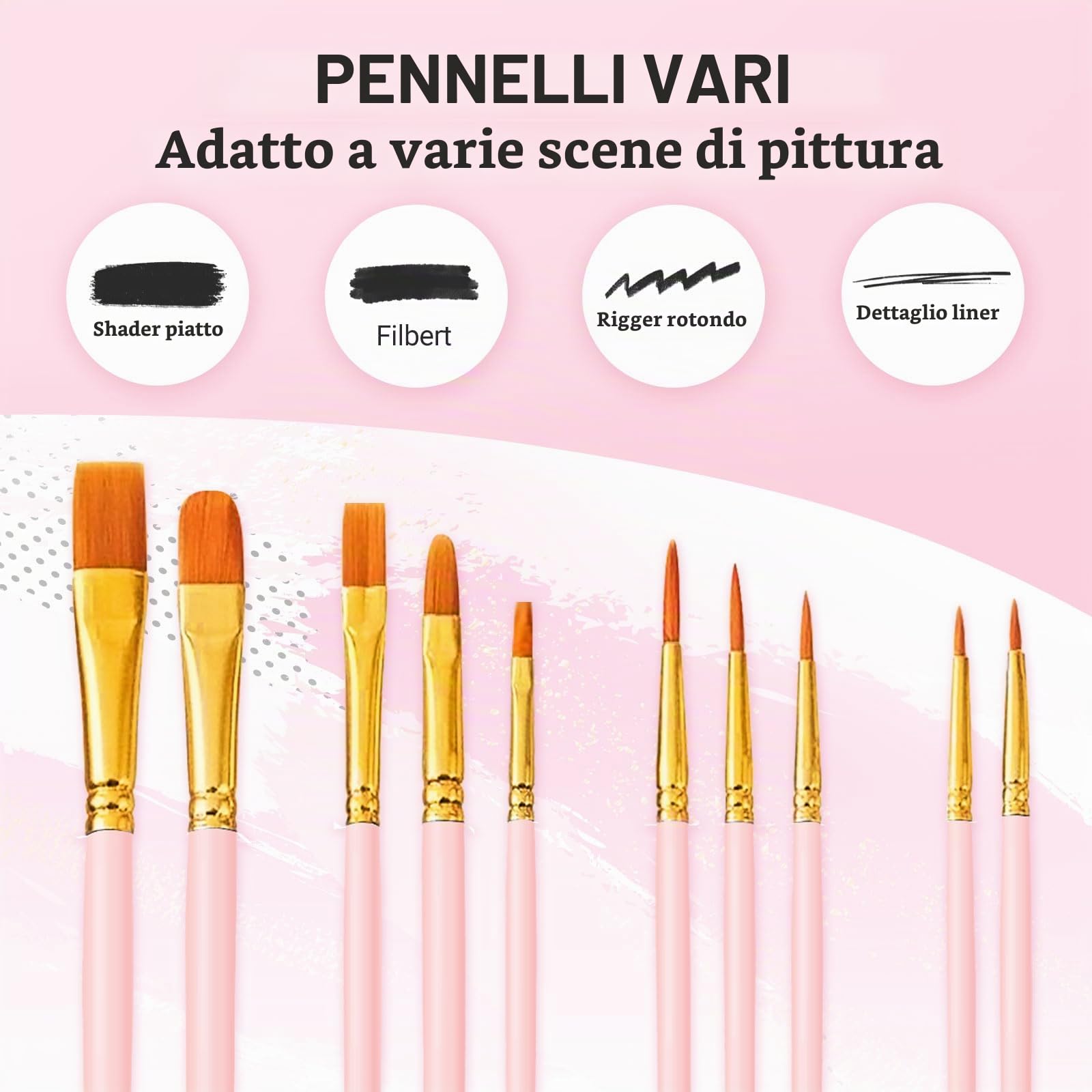 Quelcc set 20 pennelli pittura rosa acquerello acrilico nylon