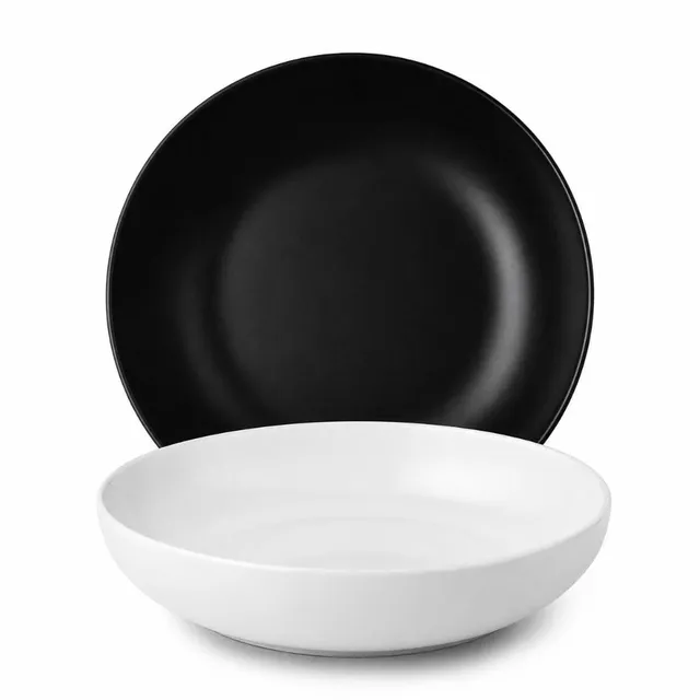 Cecaro Group servizio piatti ceramica 12 pezzi nero bianco 6 persone
