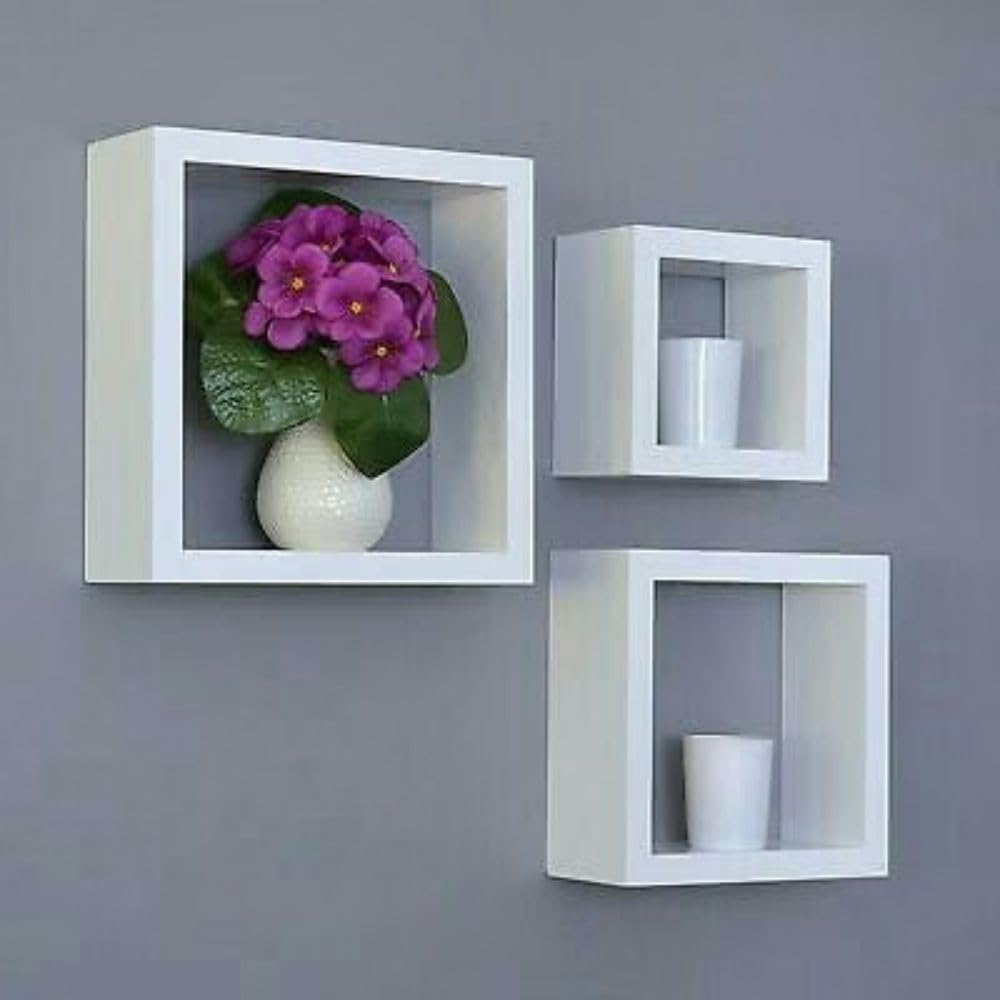 Cecaro Group set 3 mensole cubo bianche MDF decorative