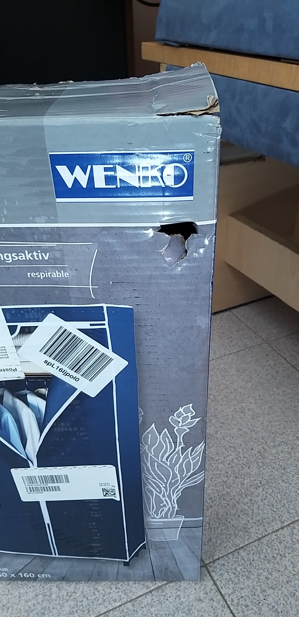 Wenko Air armadio in tessuto con ripiano 75x160x50 cm blu