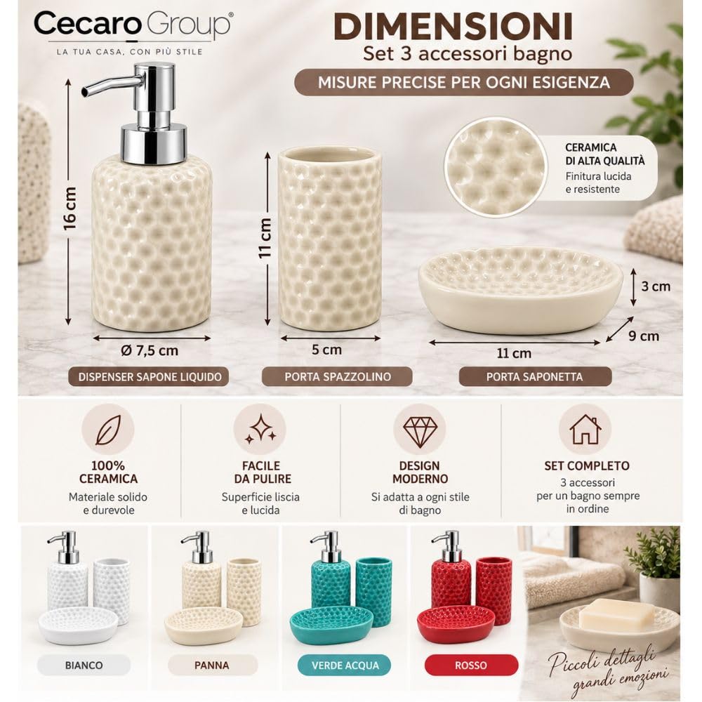Cecaro Group set bagno 3 pezzi ceramica colorato a bolle