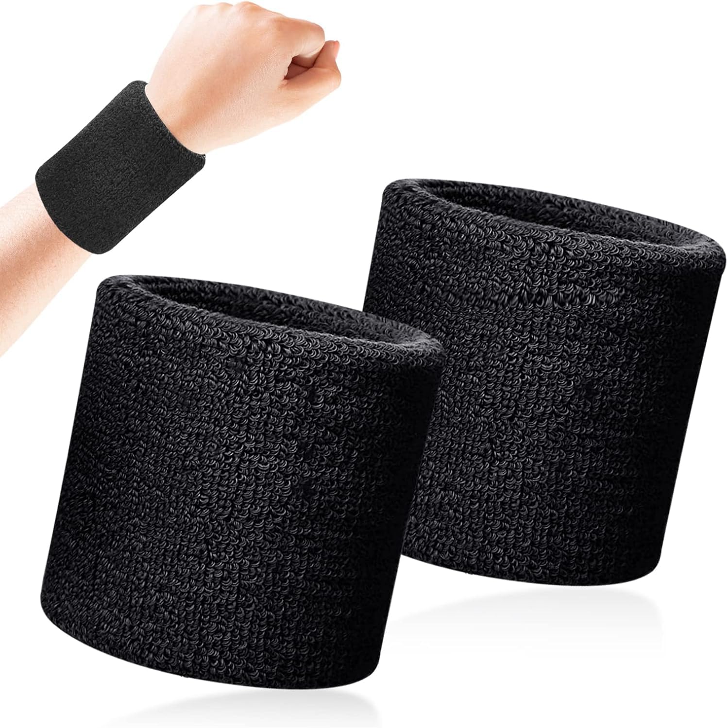 Quelcc Polsini Tergisudore Nero 2 Pezzi Cotone