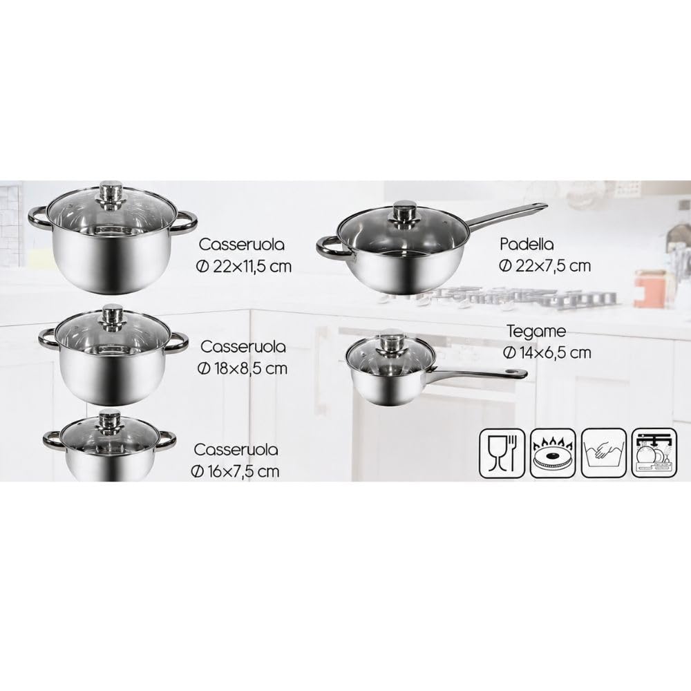 Cecaro Group Batteria Pentole 10 Pezzi Acciaio Inox Induzione