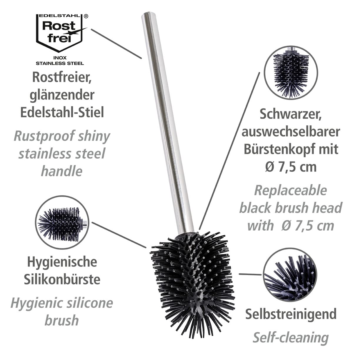 Wenko 21799100 Scopino WC Silicone Nero 35 cm