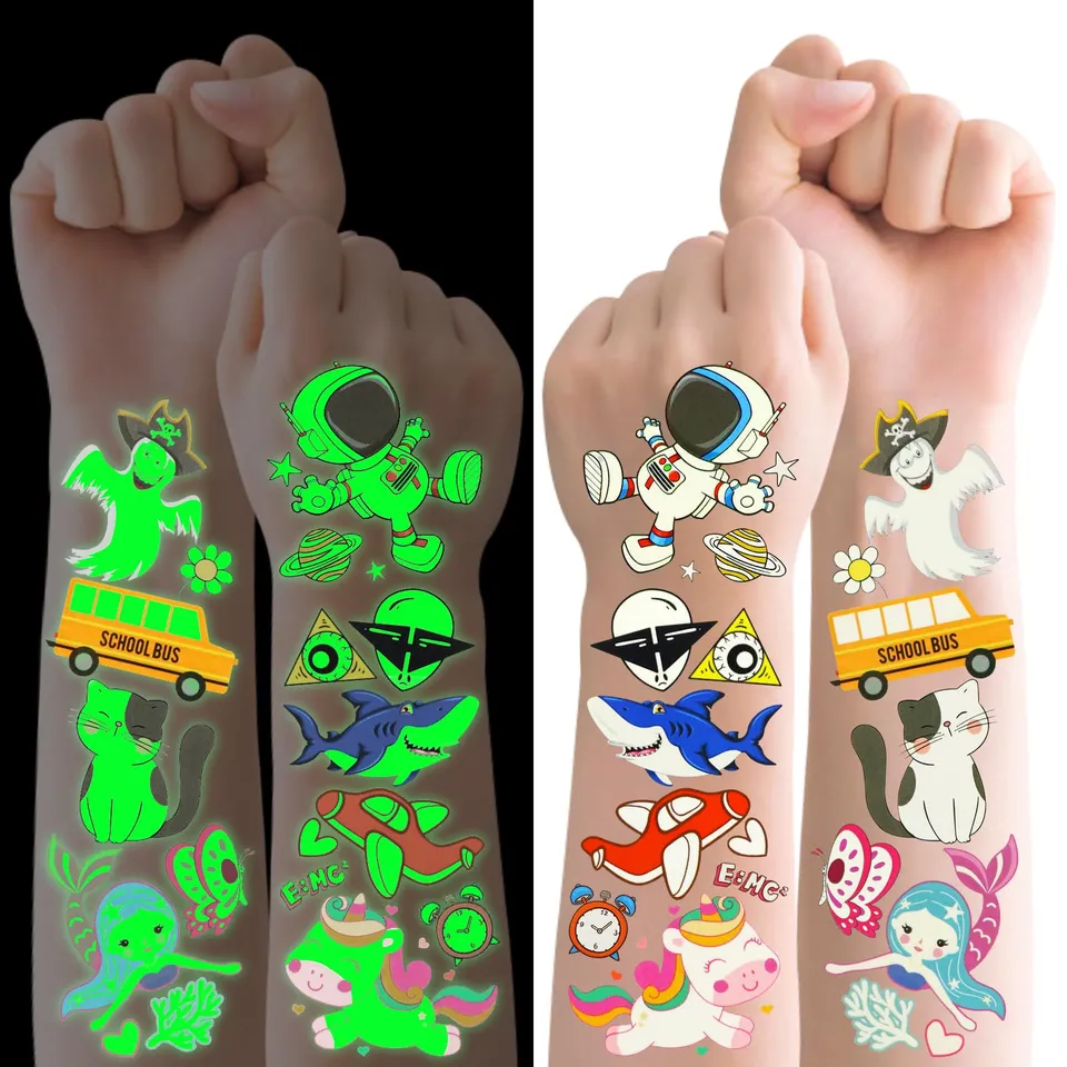 Quelcc Tatuaggi Temporanei Bambini Luminosi 30 Fogli 380 Pezzi