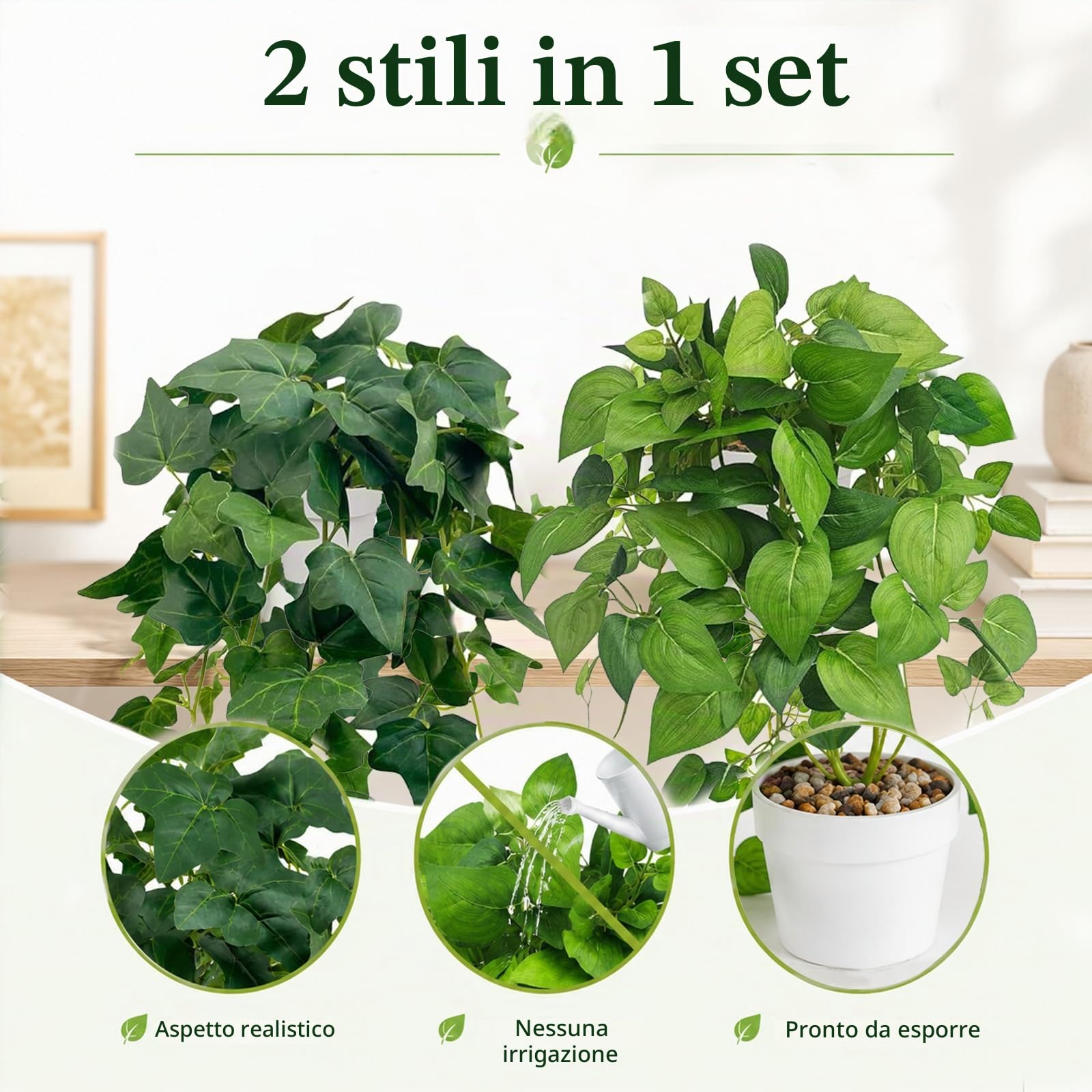 Lxoraziy pianta finta cadente 68 cm 2 pezzi con vaso