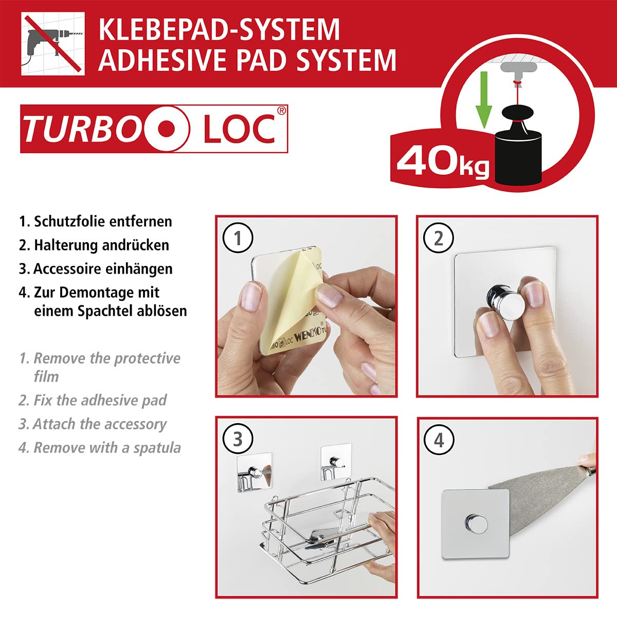 Wenko Carpino Turbo-Loc scopino WC bianco 9,5x35x10 cm
