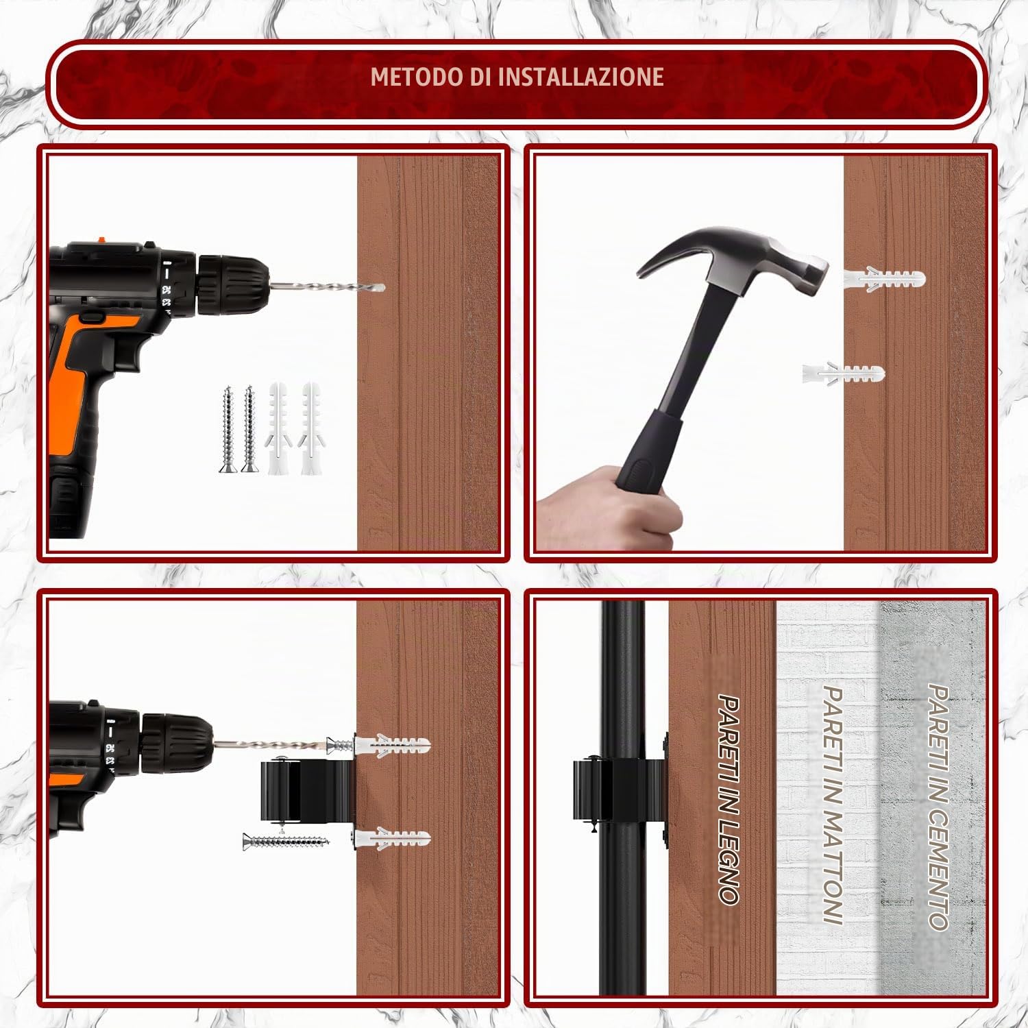3-H portascope da muro 12 pezzi nero acciaio inox 5 kg