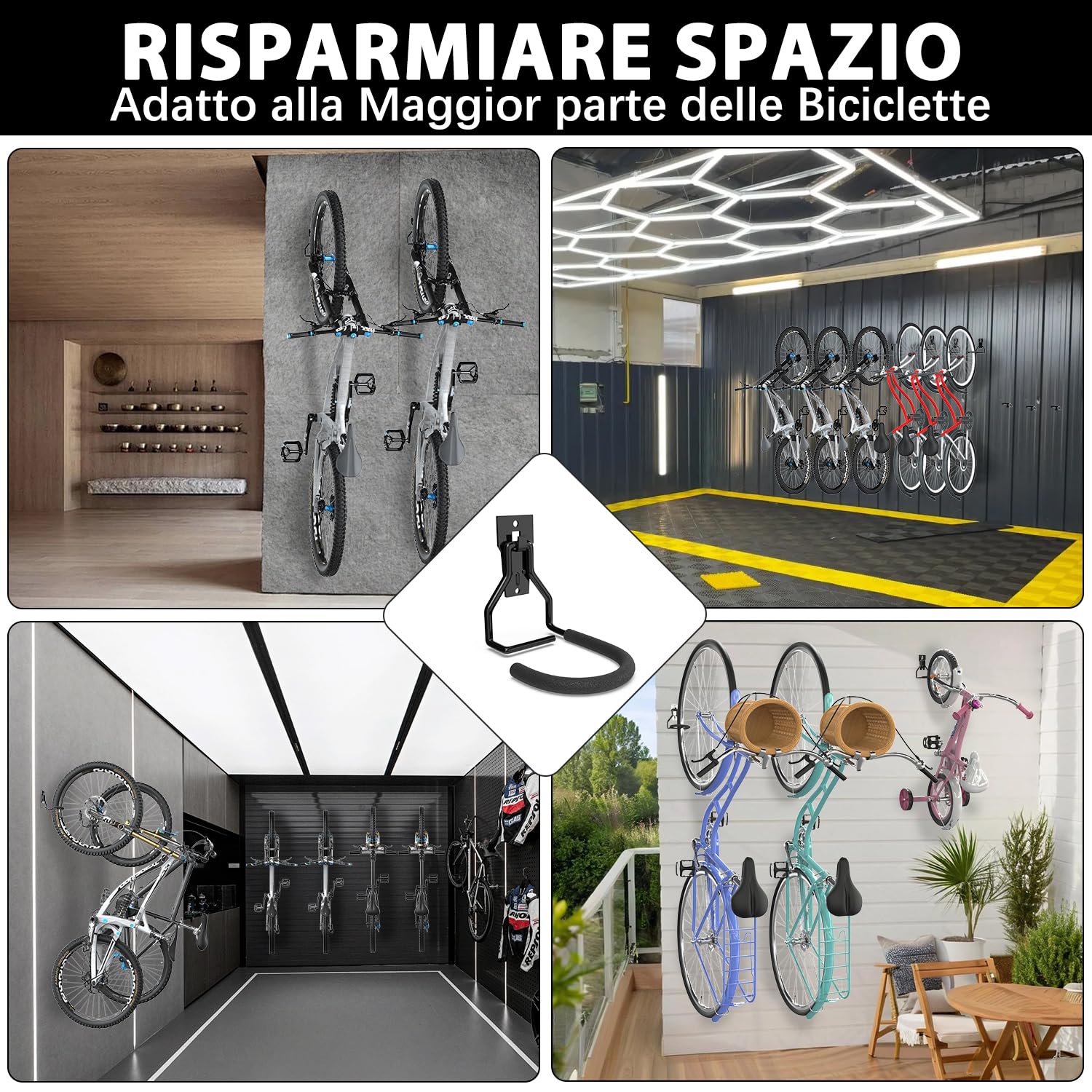3-H gancio bici da muro acciaio 45 kg 8 pezzi
