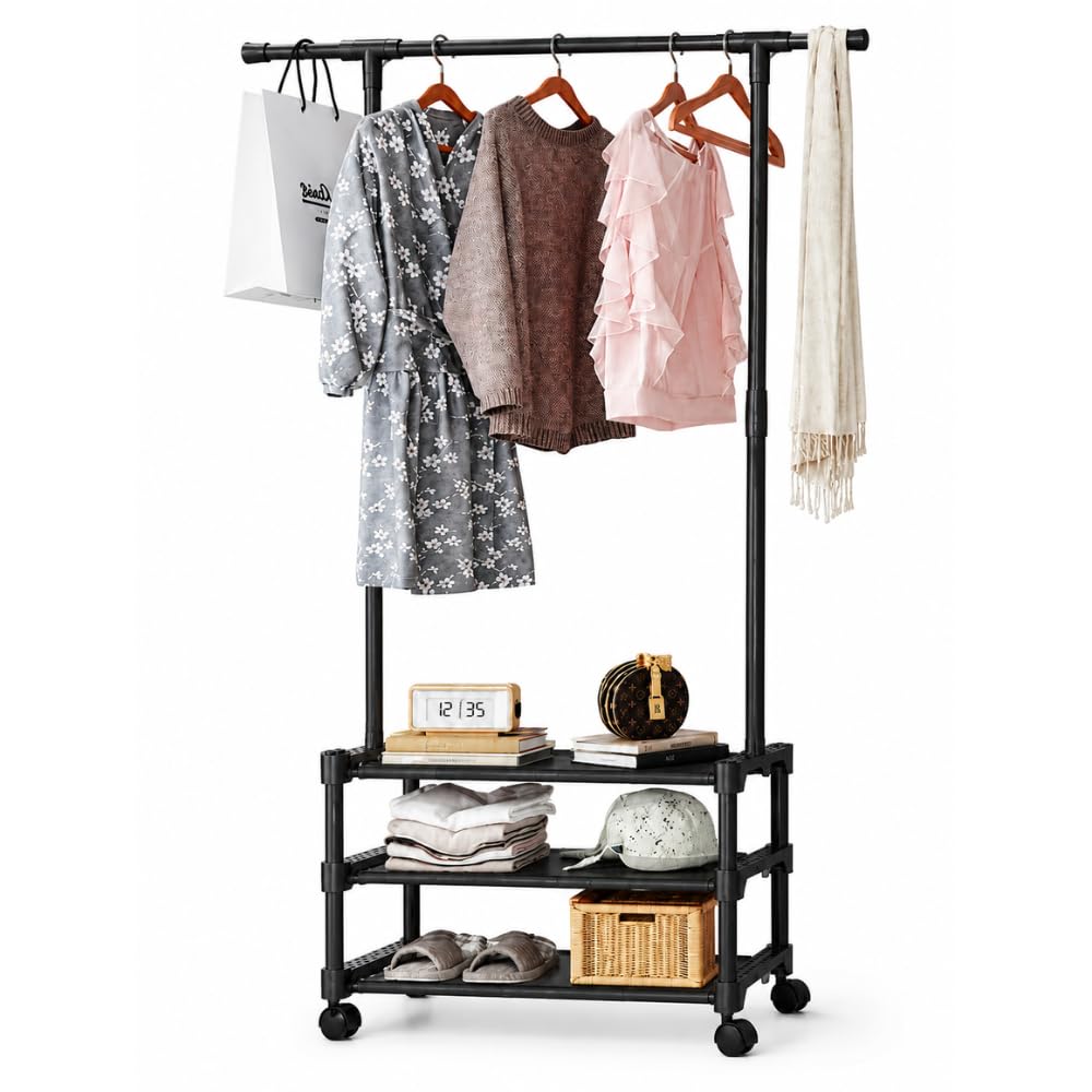 Cecaro Group 3 Ripiani stand appendiabiti nero 18 kg con ruote