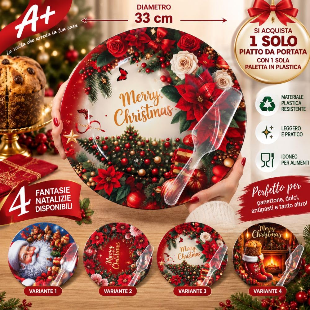 Cecaro Group Babbo Natale piatto natalizio 33 cm con paletta