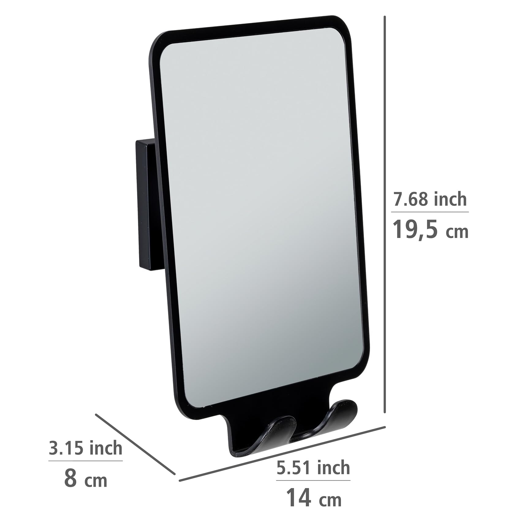 Wenko Vacuum-Loc Quadro specchio antiappannamento nero