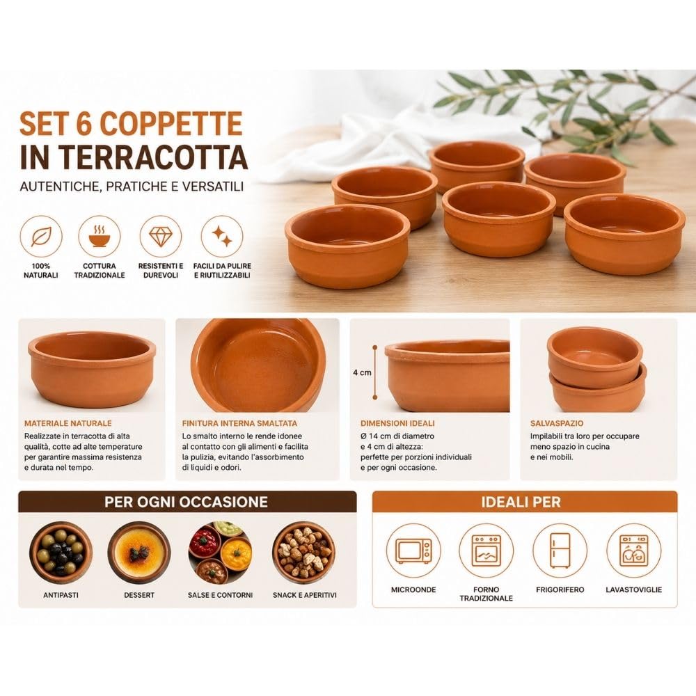 Cecaro Group tegamini terracotta forno 12 cm set 6 pezzi