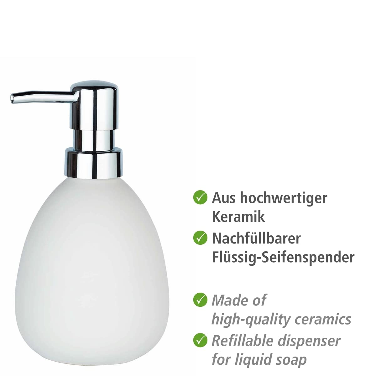Wenko Polaris dosatore sapone ceramica bianco opaco 390 ml