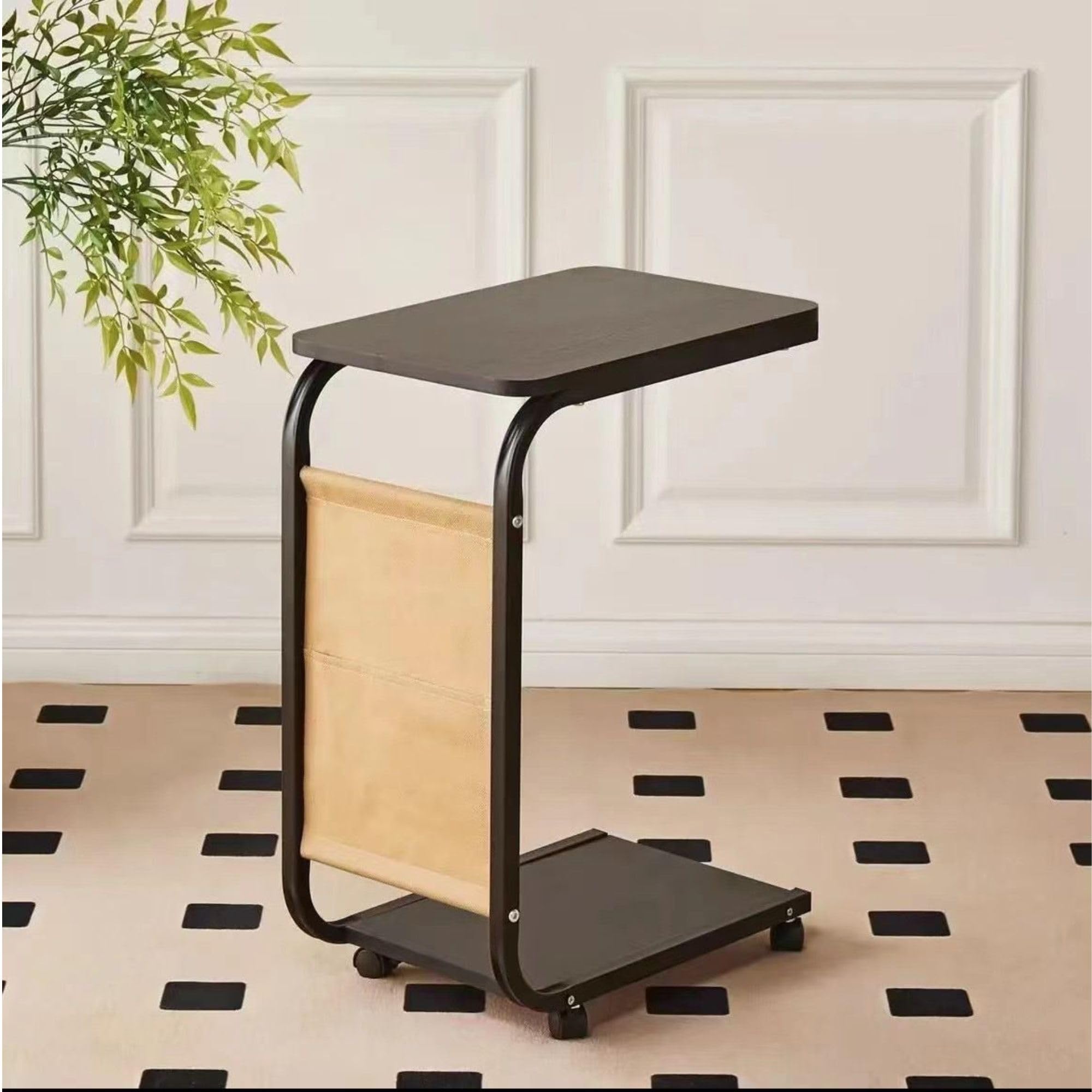 Cecaro Group Tavolino con Ruote Nero con Borsa Quercia