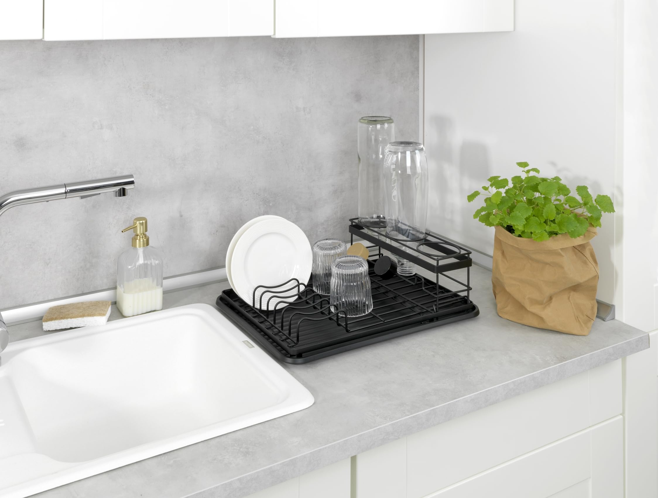 Wenko Amy scolapiatti con portabottiglie nero 3 pezzi