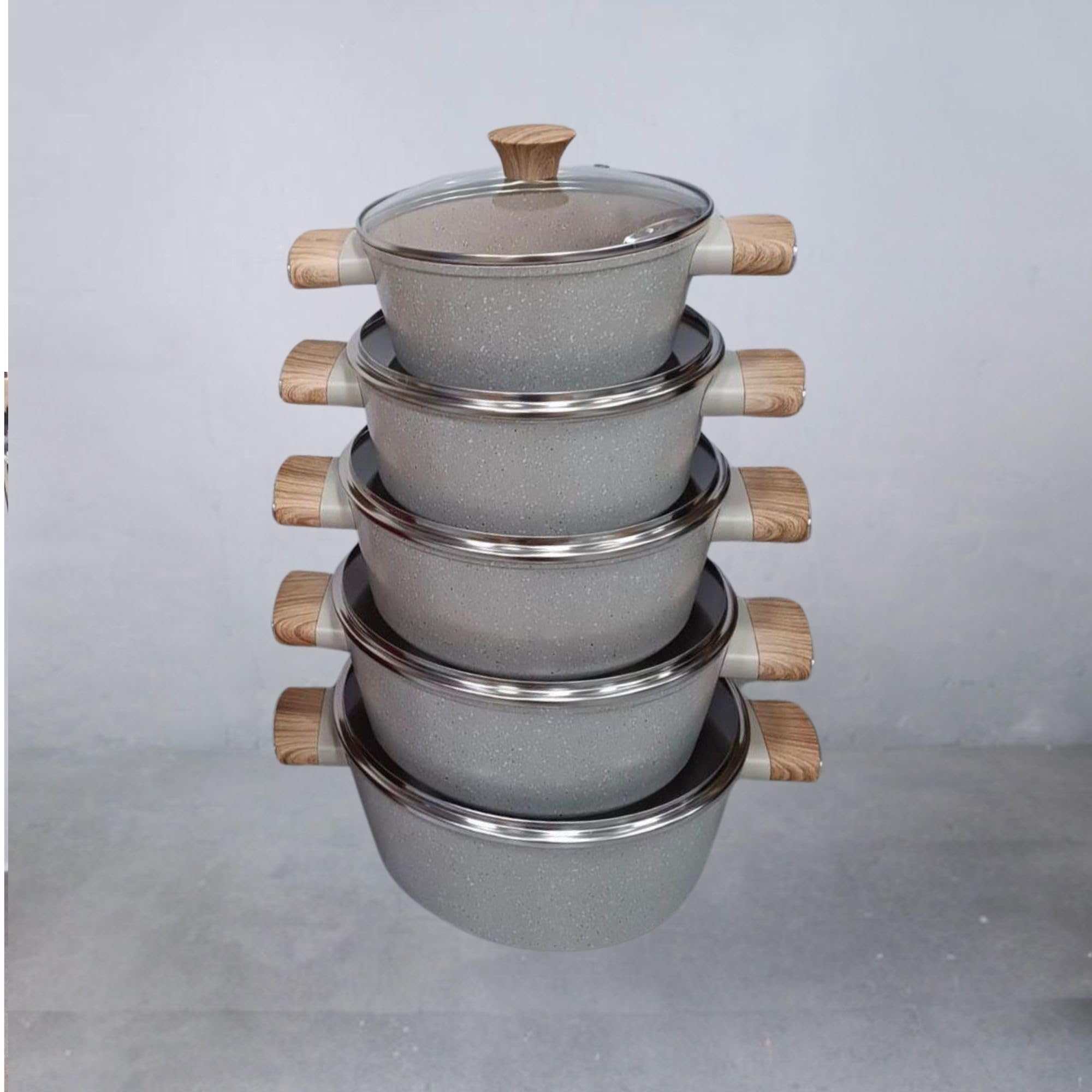 Cecaro Group Set Pentole 10 Pezzi Granito Grigio Antiaderente