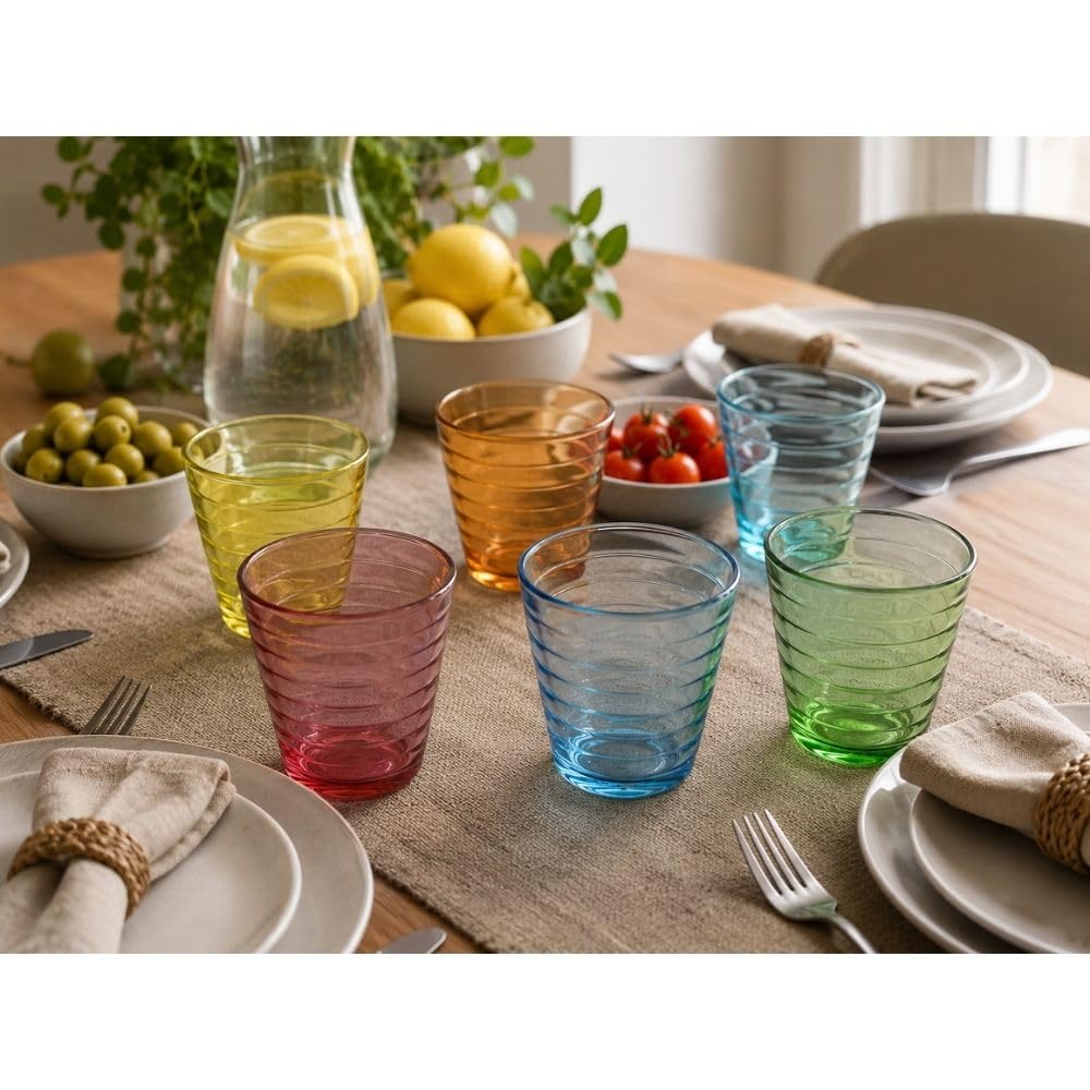 Cecaro Group Set 6 Bicchieri Vetro Colorato 250 ml Righe