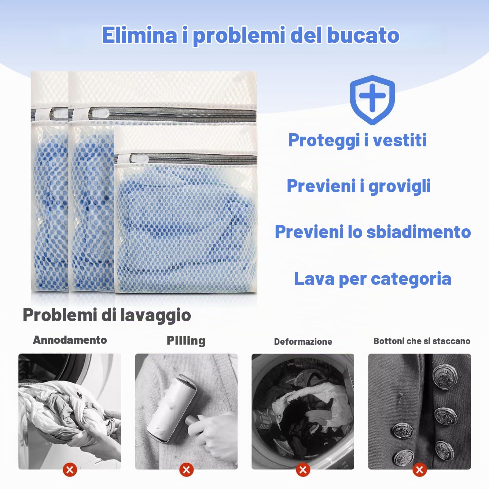 Quelcc sacchetti lavatrice 3 pezzi rete poliestere