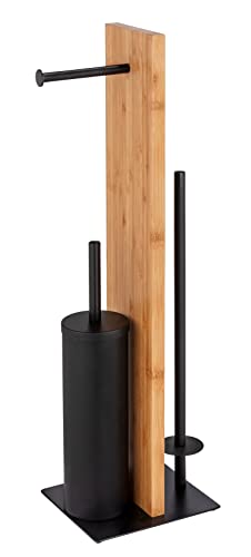 Wenko Lesina set bagno porta carta e scopino bambù nero