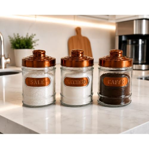 Cecaro Group Set 3 Barattoli Vetro 500 ml Tappi Rame