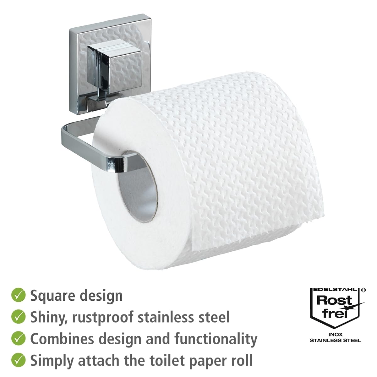 Wenko Quadro Vacuum-Loc Portarotolo Argento Acciaio
