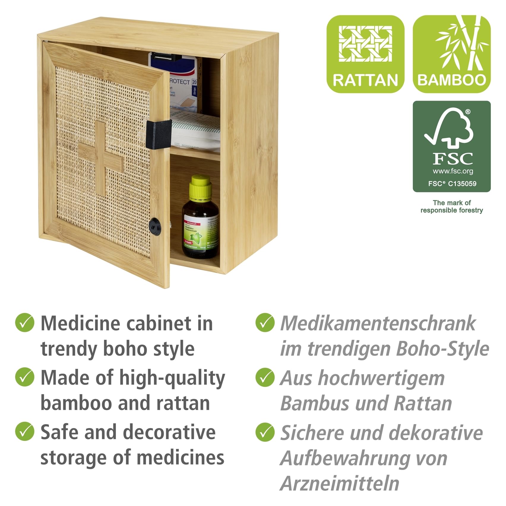 Wenko Allegre Armadietto Medicinali Bambù Naturale 30x30x17,8 cm