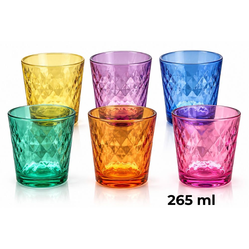 Cecaro Group 12 Bicchieri Colorati 265 ml Vetro Diamantato