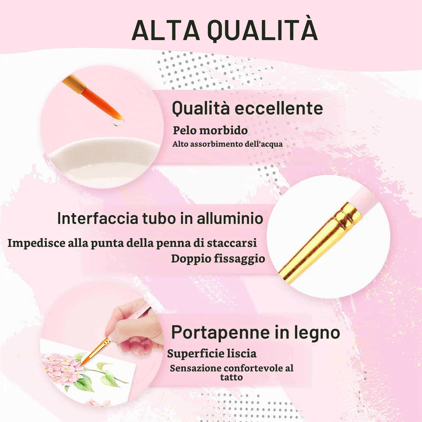 Quelcc set 20 pennelli pittura rosa acquerello acrilico nylon
