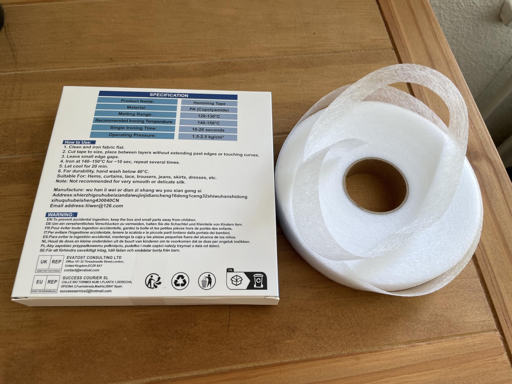 Quelcc Nastro Termoadesivo Tessuti Bianco 40 Metri 60GSM