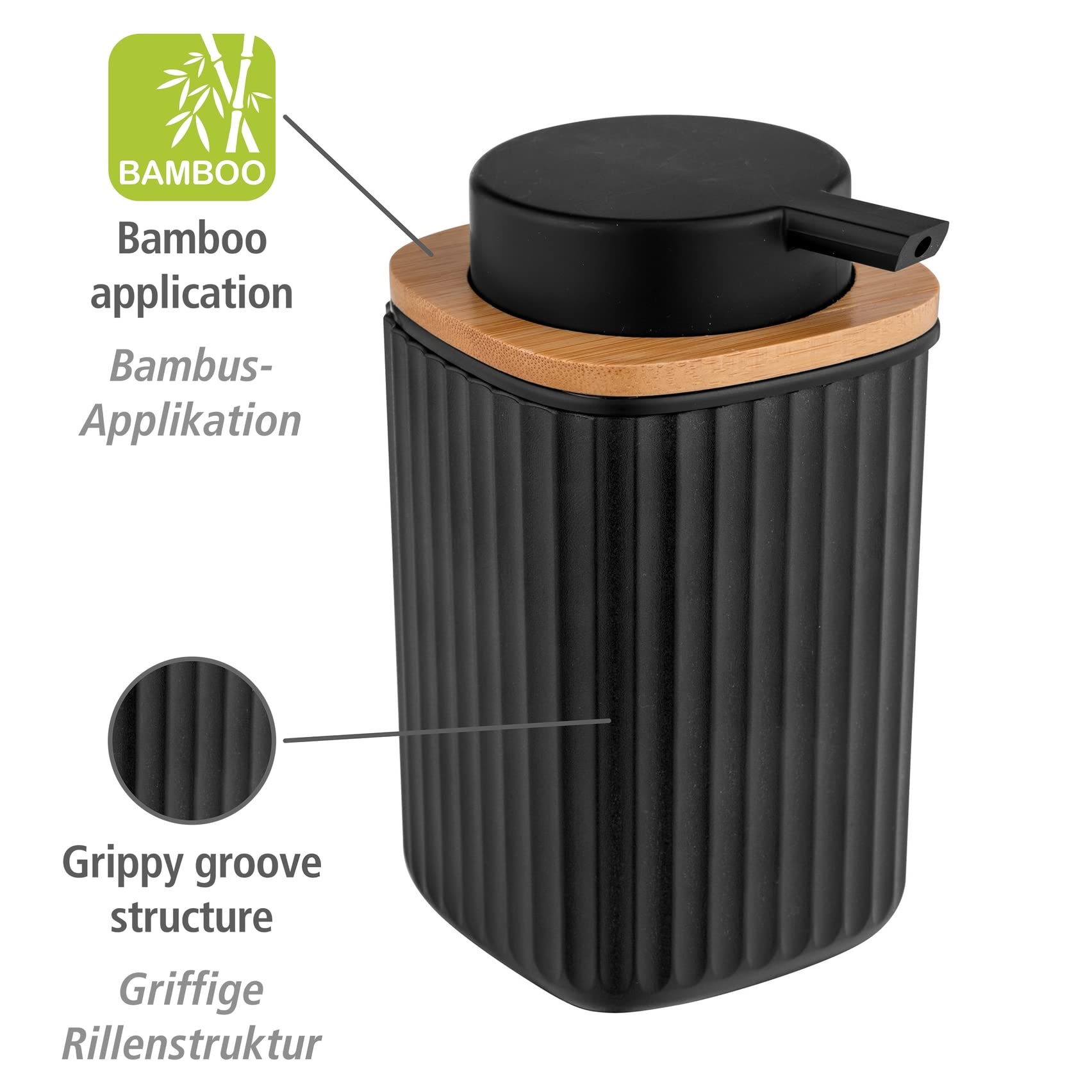 Wenko Rotello dispenser sapone nero 250 ml bambù