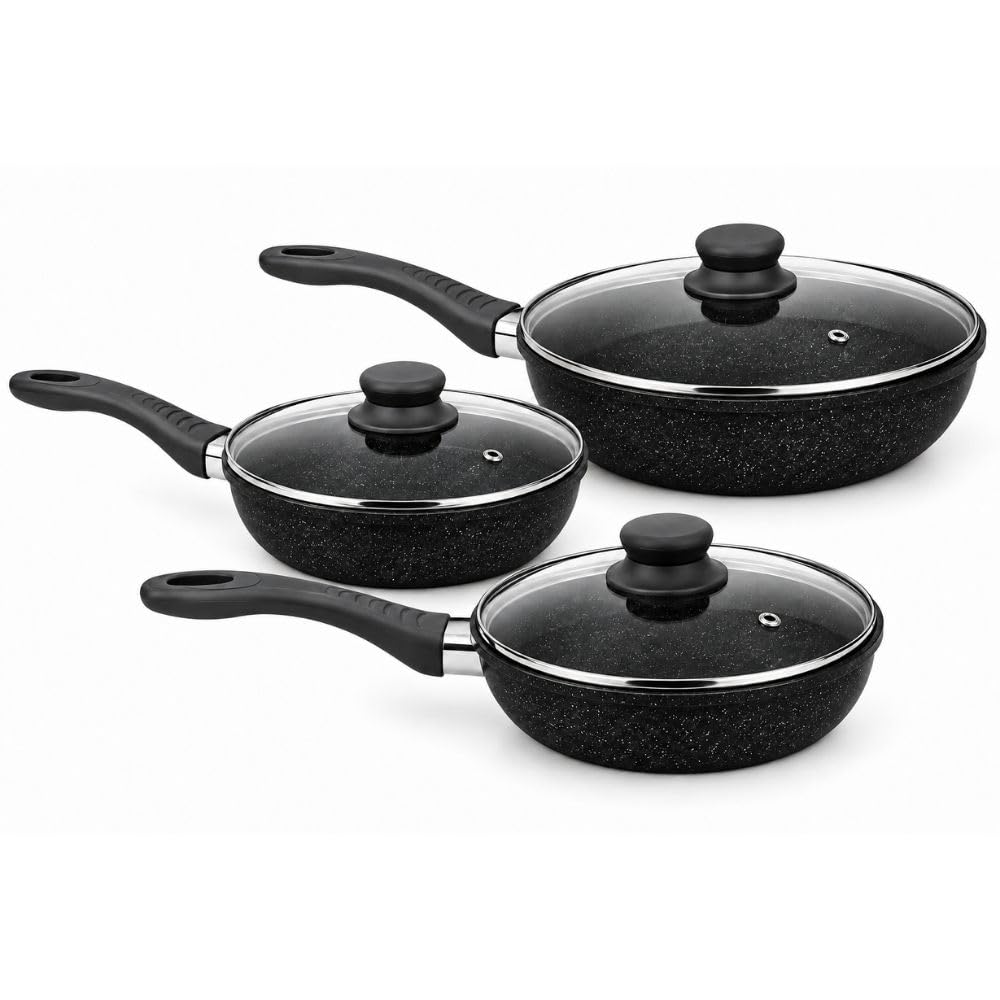 Cecaro Group set 3 padelle antiaderenti 20 24 28 cm nero