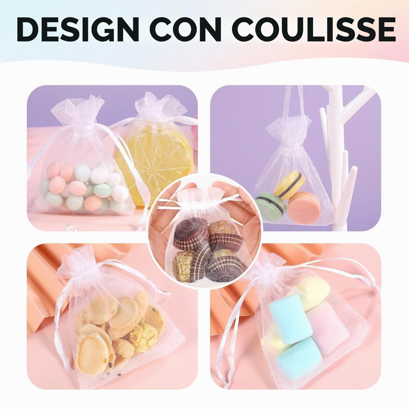 Quelcc sacchetti organza bianchi 7x9 cm 100 pz