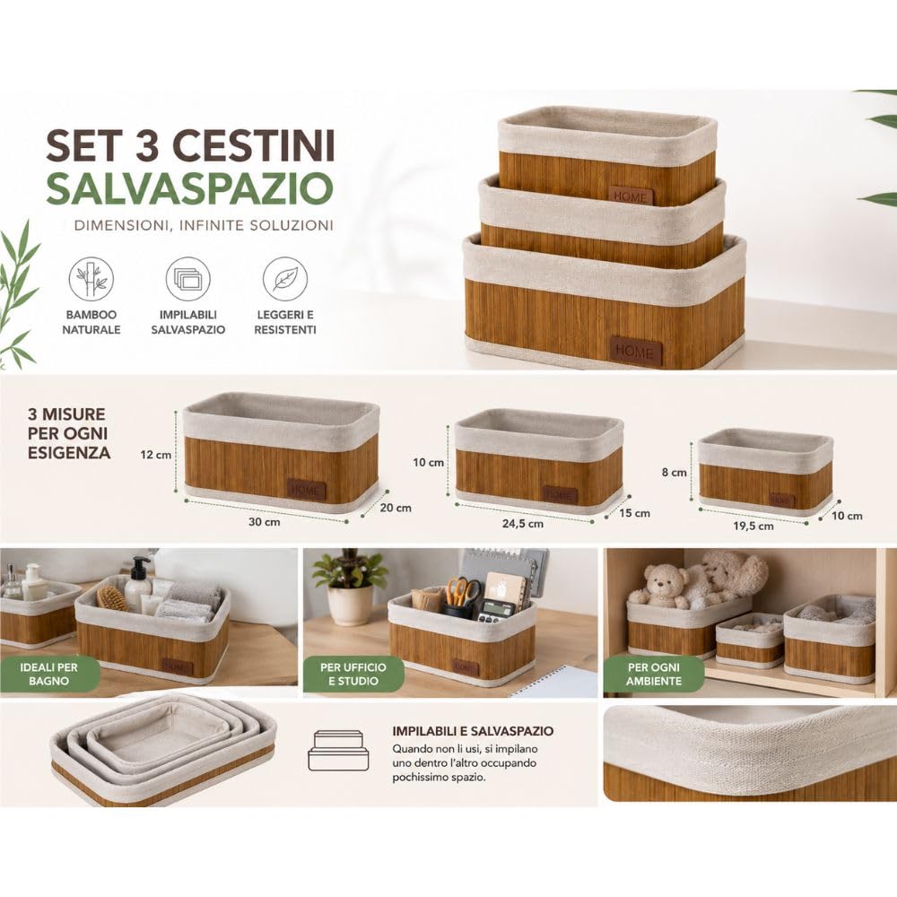 Cecaro Group Set 3 Cestini Bamboo Impilabili