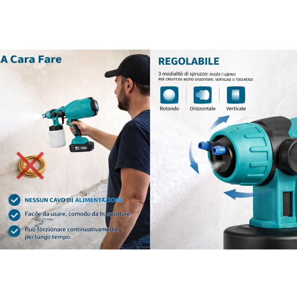 Cecaro Group Pistola a Spruzzo 48V 800 ml 3 Getti Senza Filo