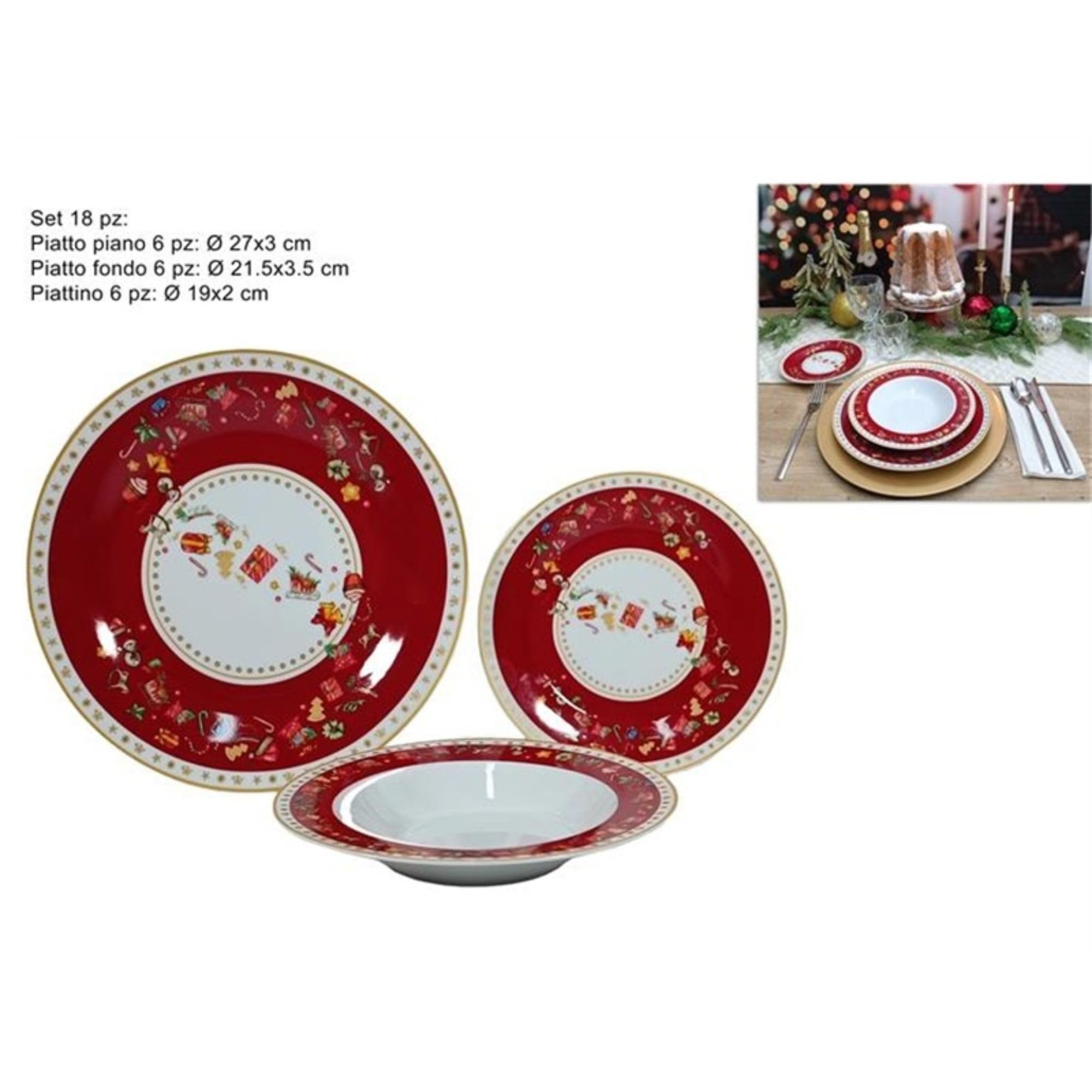 Cecaro Group set 18 piatti porcellana Natale per 6 persone