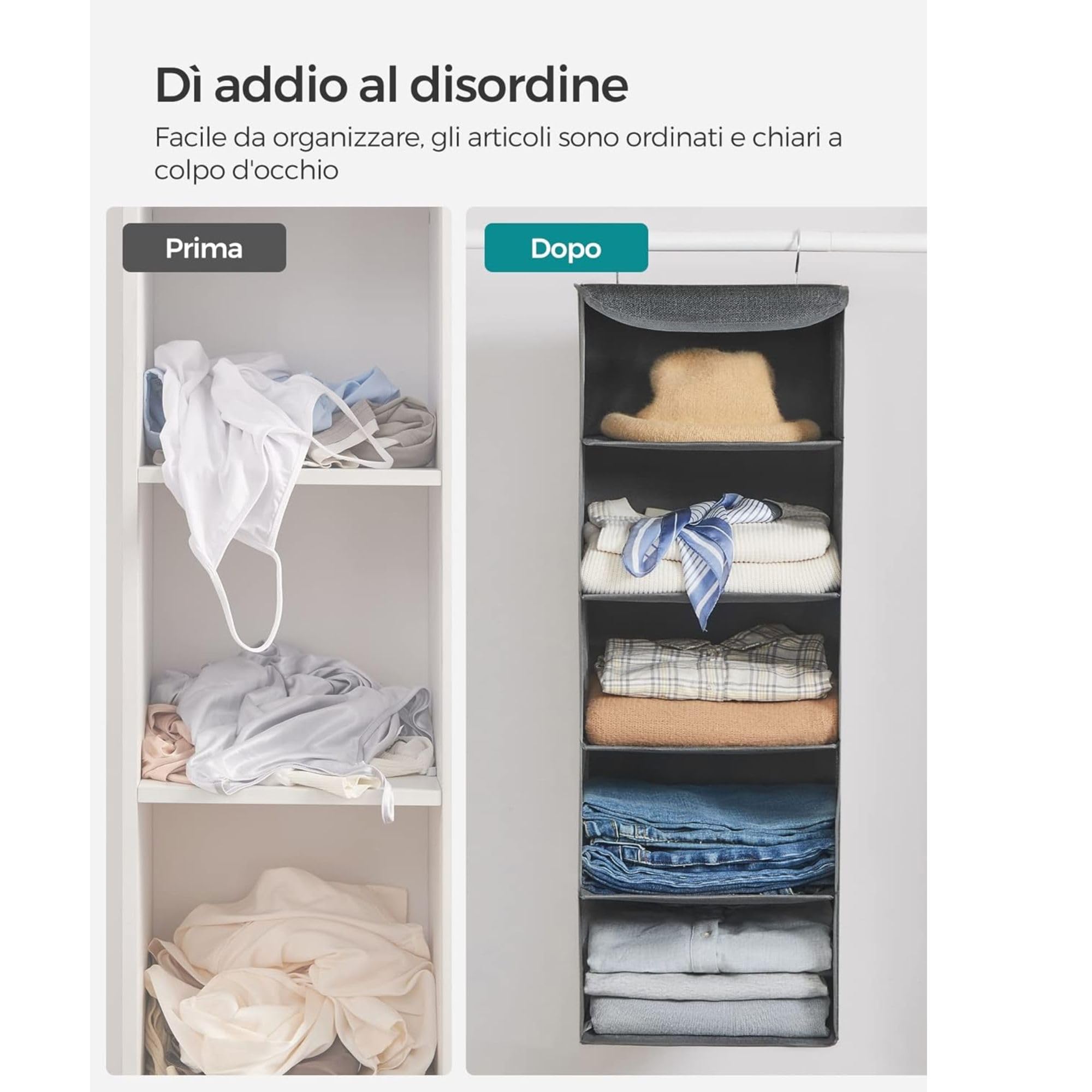 Cecaro Group Organizer Sospeso Grigio 4 Ripiani 30x30x84 cm