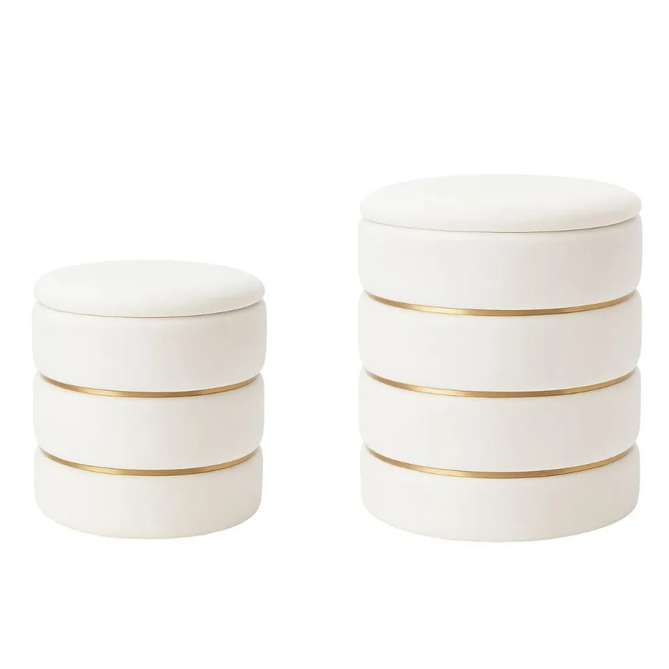 Cecaro Group set 2 pouf contenitori velluto bianco