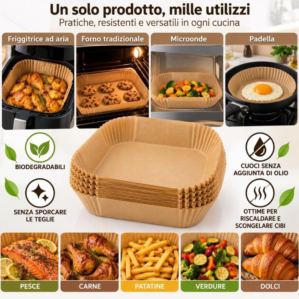 Cecaro Group Carta Forno Friggitrice 23x23 cm 100 Fogli