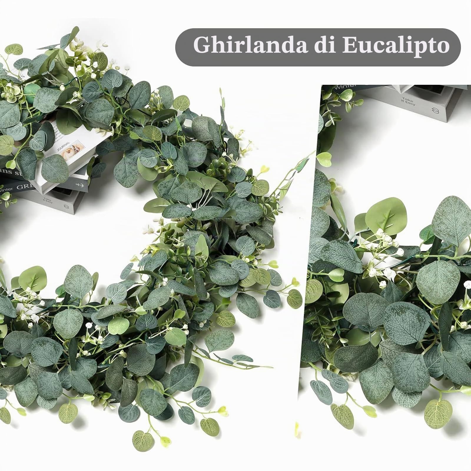 Lxoraziy ghirlanda eucalipto artificiale verde 180 cm 2pz