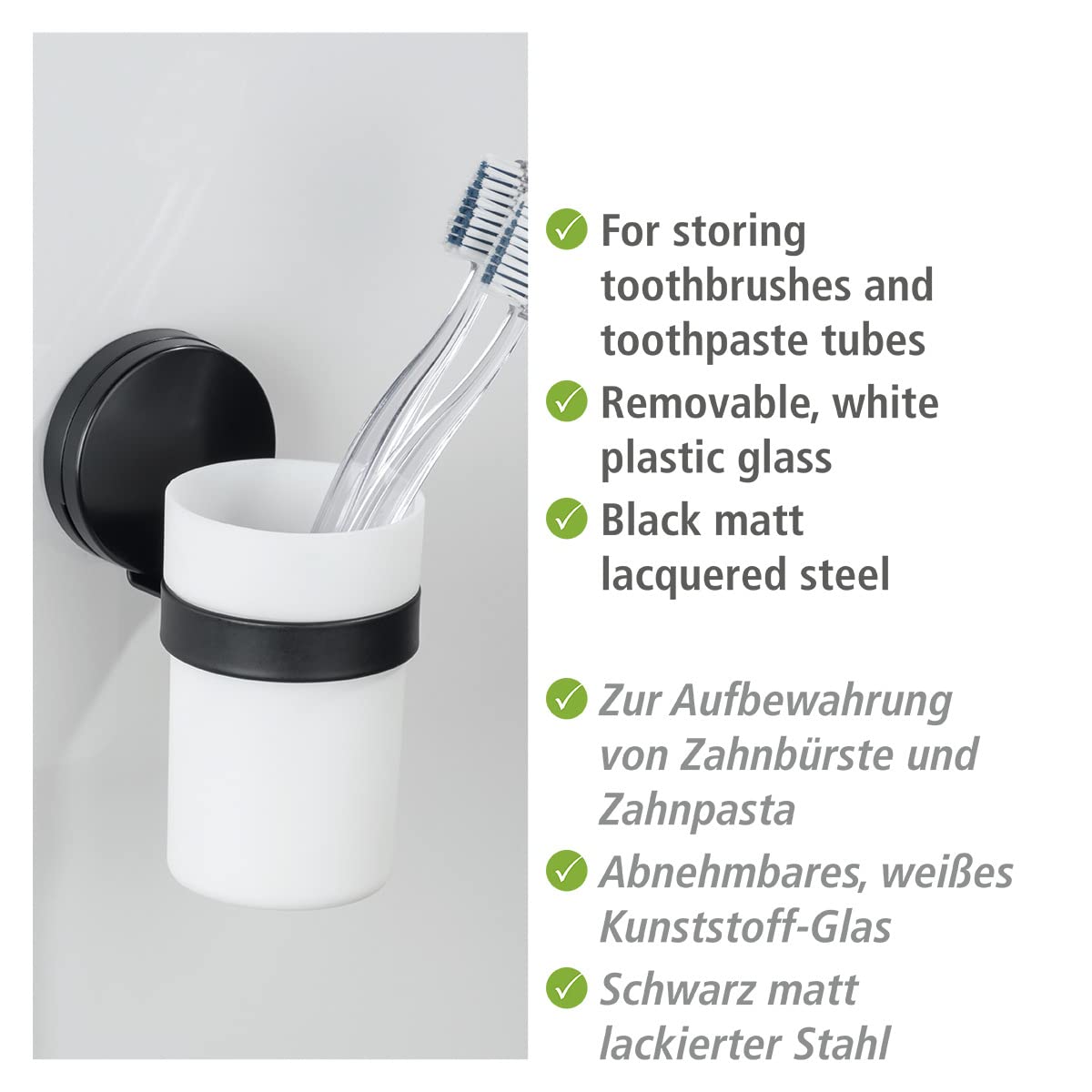 Wenko Pavia Static-Loc Plus bicchiere portaspazzolini nero senza forare