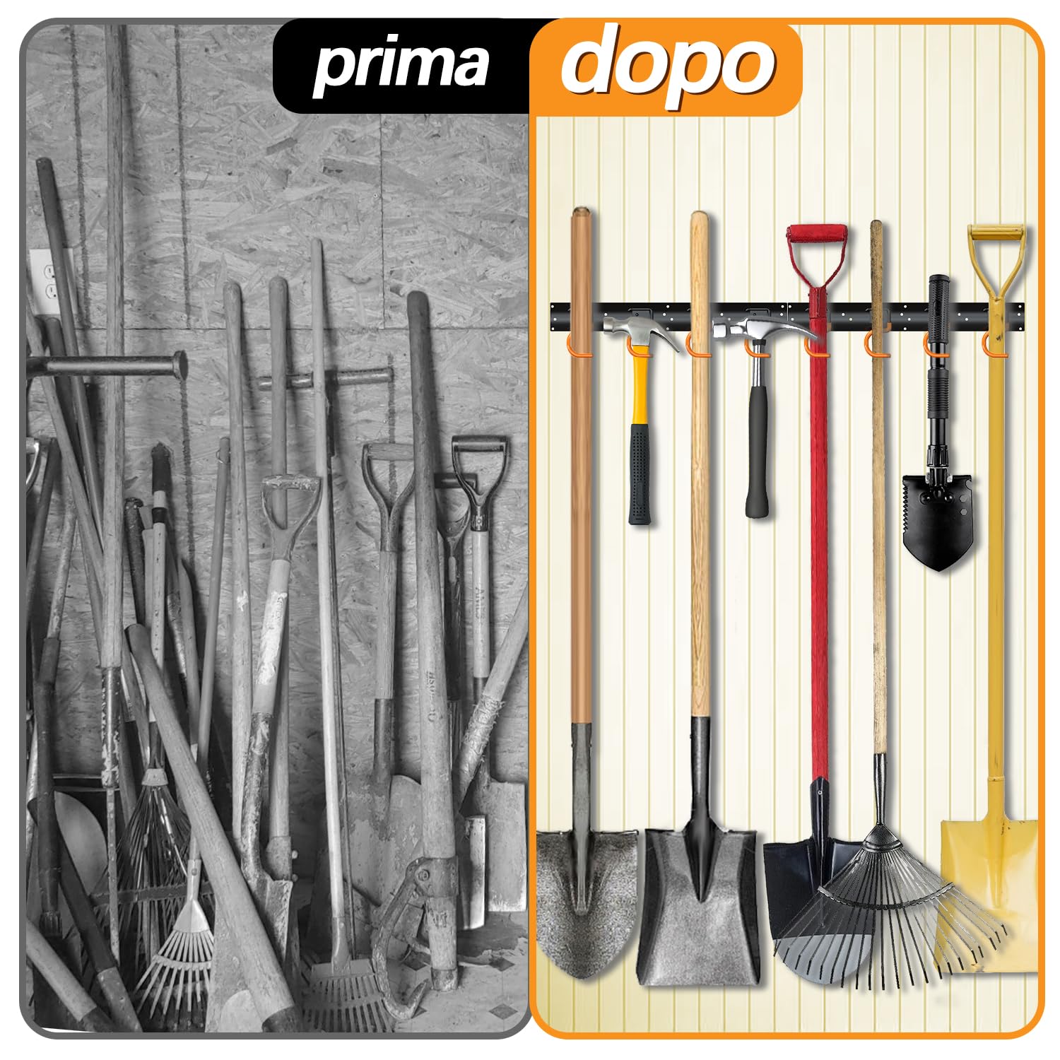 3-H porta attrezzi parete 4 pezzi 168 cm acciaio 16 ganci