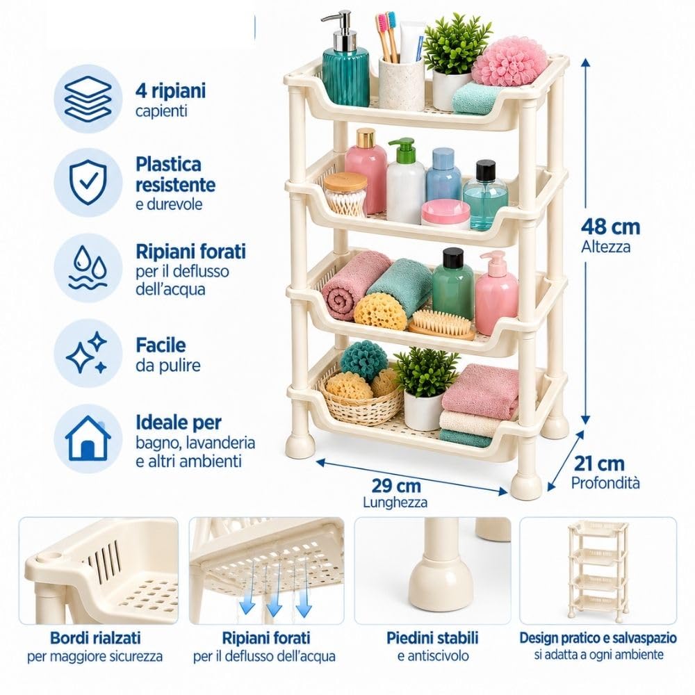 Cecaro Group Scaffale 4 Ripiani Plastica Verde Salvaspazio