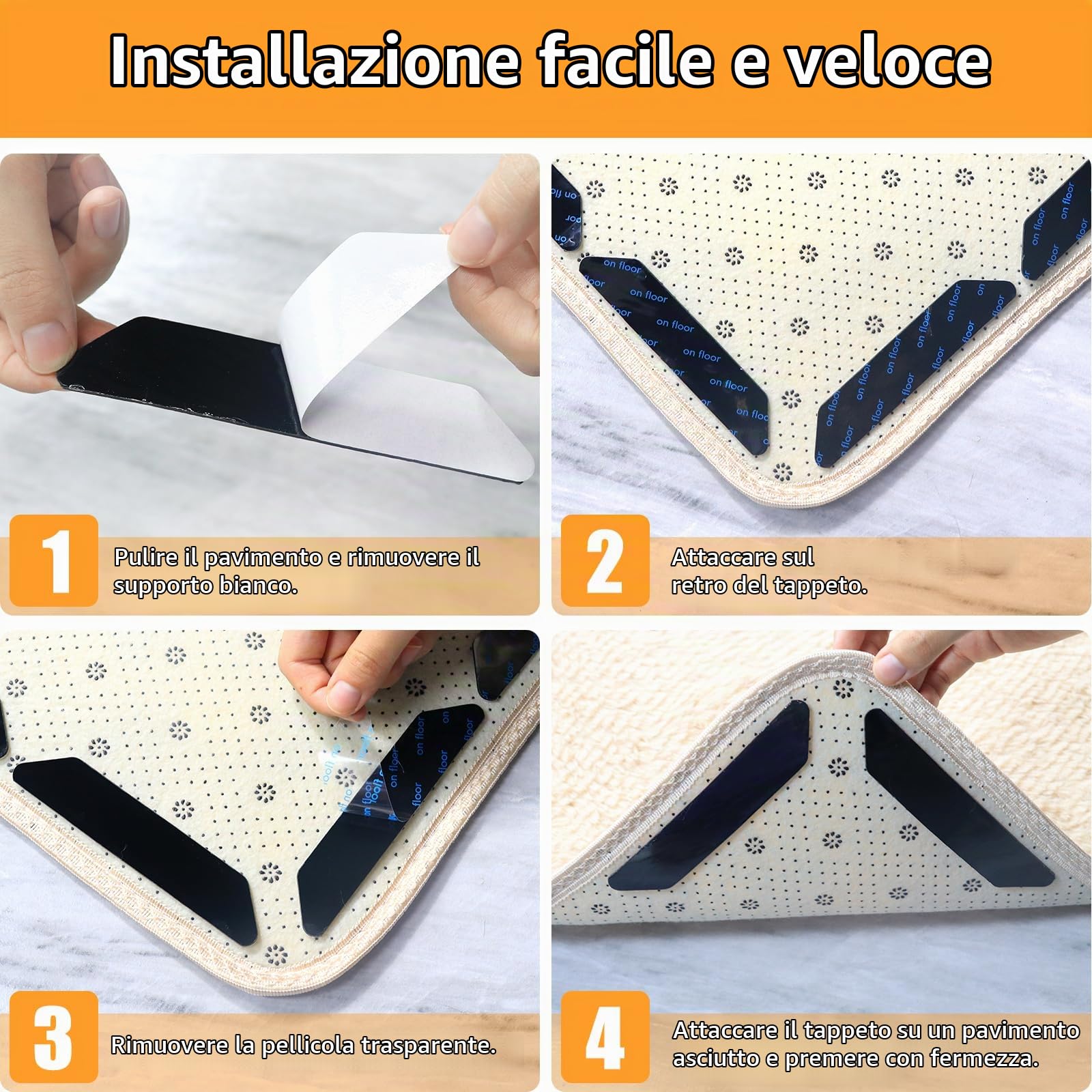 Quelcc Antiscivolo per Tappeti Biadesivo 32 Pezzi Lavabile
