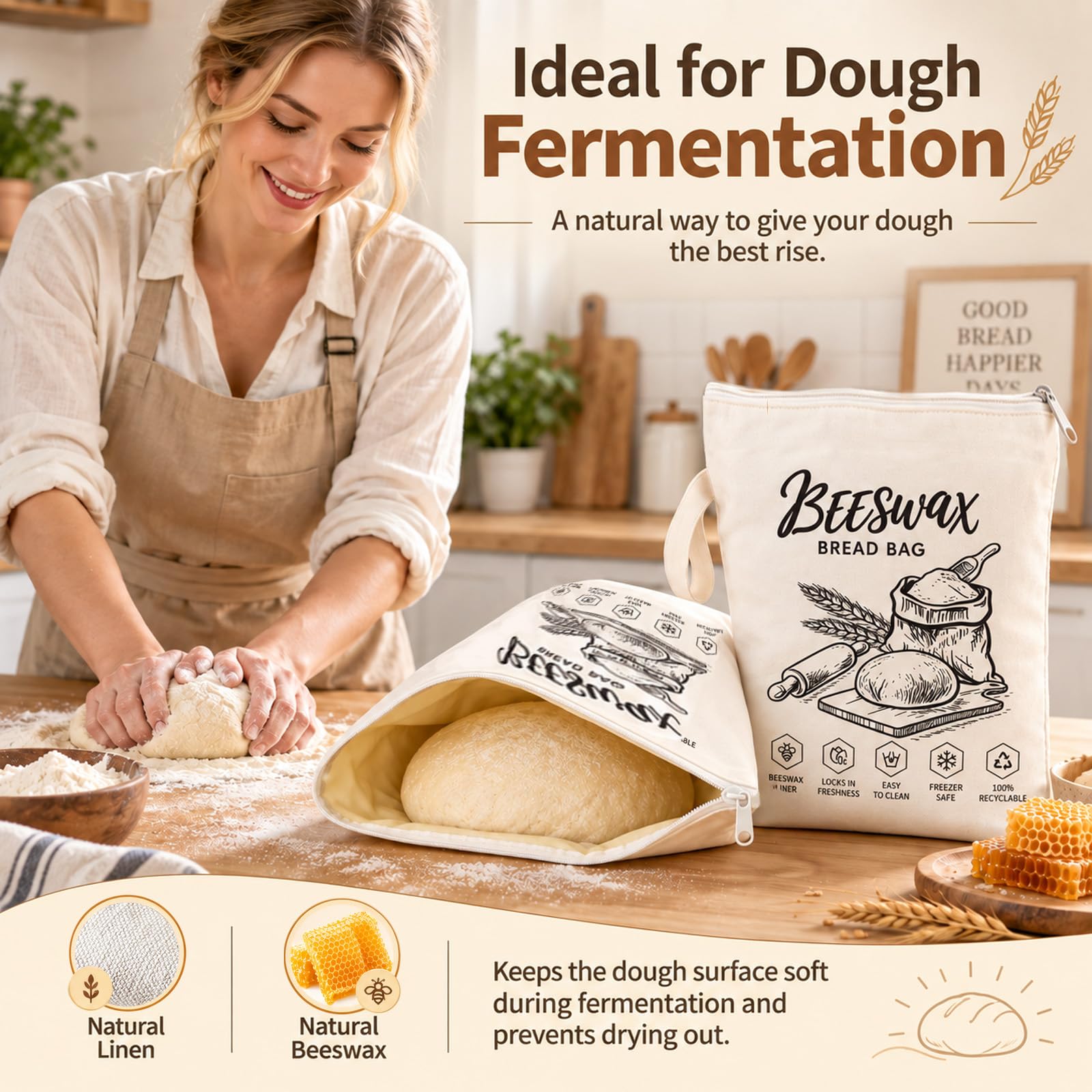 Quelcc Sacchetti Pane Cera Api 2 Pezzi 32x43 cm