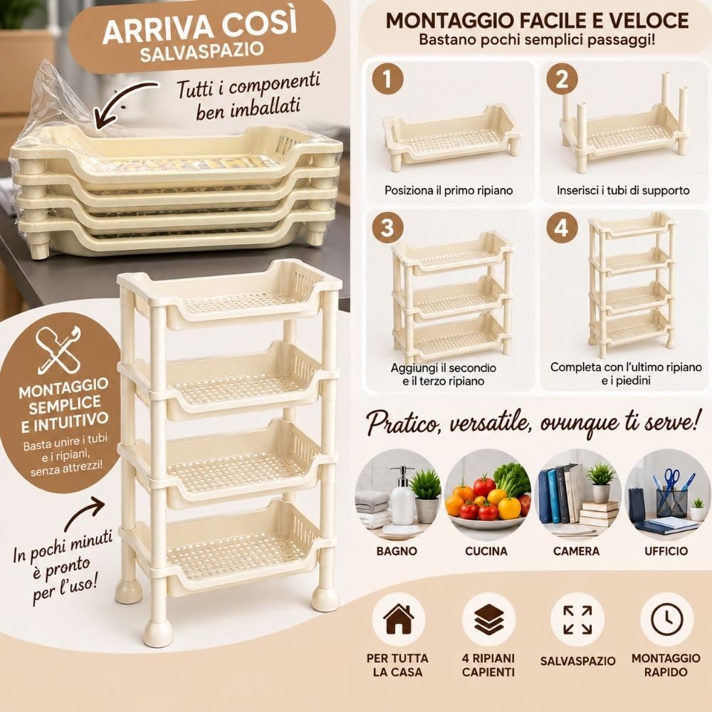 Cecaro Group Scaffale 4 Ripiani Plastica Verde Salvaspazio