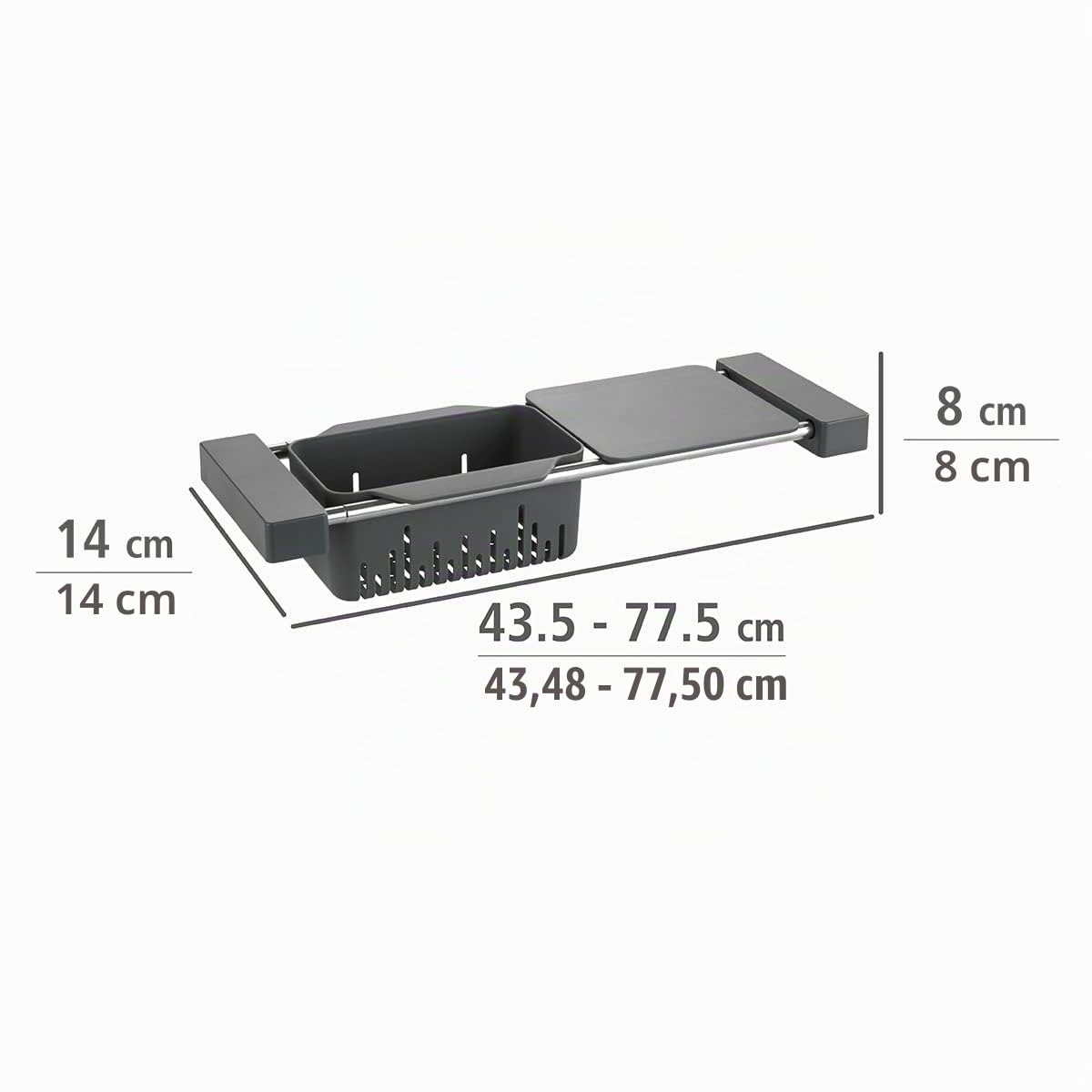 Wenko Caddy Scolapiatti Lavello Grigio 43,5-77,5 cm