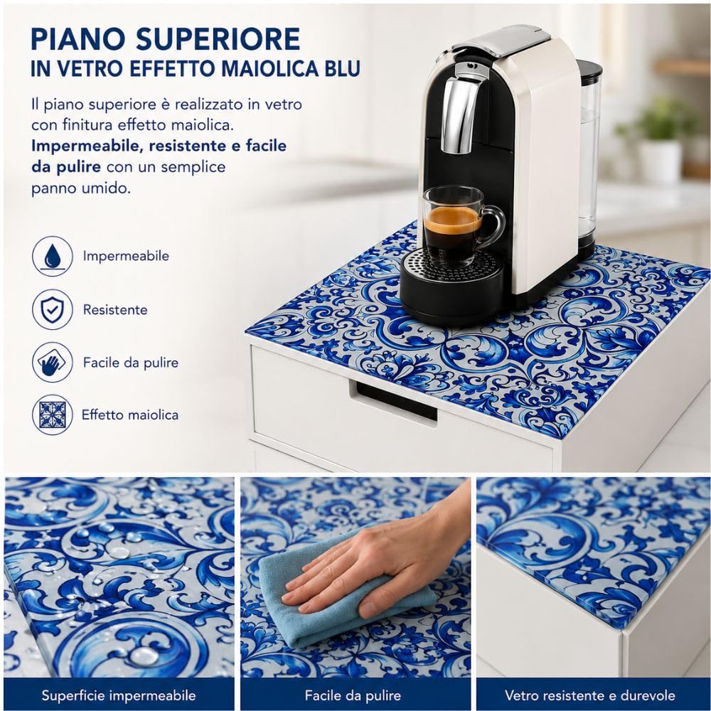 Cecaro Group Portacapsule Maiolica Blu con Cassetto